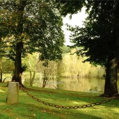 L’étang et les piliers massifs de l’allée centrale.